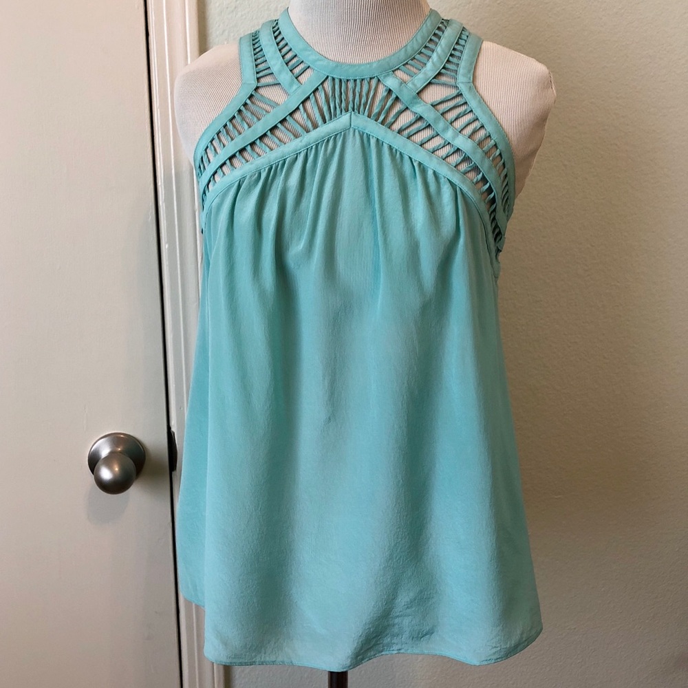 Leifsdottir Anthro silk tank with lattice detail